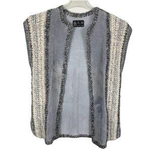 Vintage mLm Canadian Original Suede And Knit Vest Women M Gray Leather Boho Art